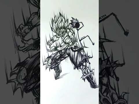 Speed Drawing Stick-man Goku vs Vegeta? 😳//#anime #drawing #shorts