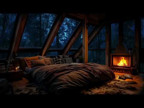 Rainy Night Retreat - Cozy Loft Bedroom with Fireplace and Sleeping Cat