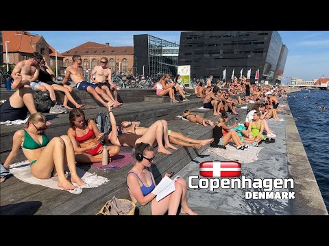 Christians Brygge 🇩🇰 Harbor Beach Copenhagen Denmark 2023 | 4k Beach Walk | Bikini Beach