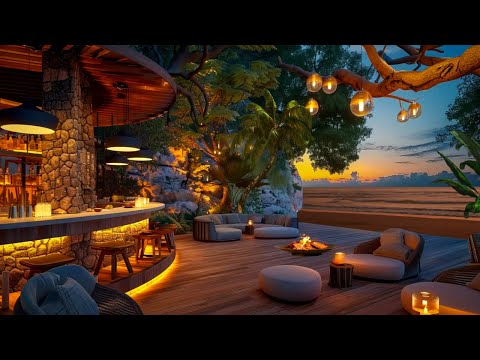 Tropical Beach Bar Vibes | Peaceful Ocean Waves & Cozy Fire Sounds | Relax & Unwind