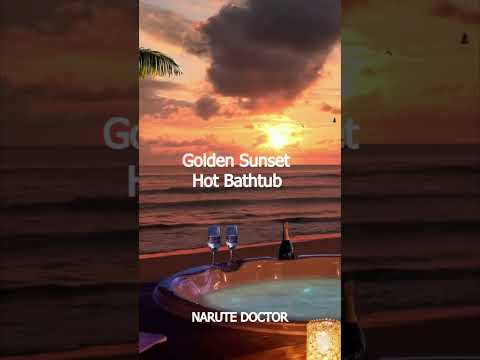 Island Beach Escape ASMR 🌴 Golden Sunset from the Hot Bathtub with Gentle Waves