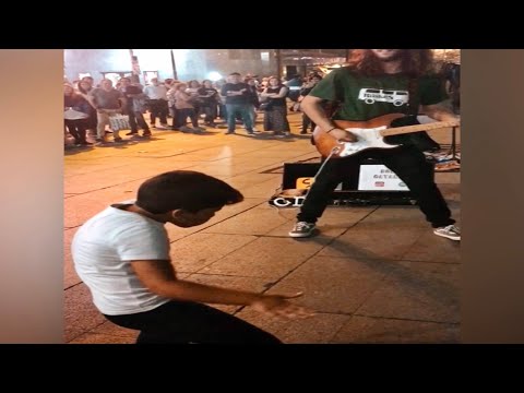 Young Boy Steals the Attention of the Crowd! Dancing with street Performer