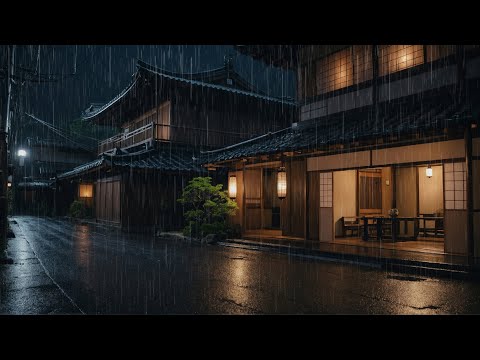 Japanese Street Rain Ambience at Night | Historic Street Rainfall View for Relaxation & Deep Sleep