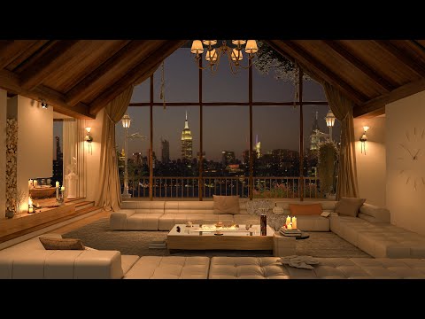 Evening Jazz Retreat - 4K Calm Atmosphere in a Stylish New York Lounge for Tranquil Reflection