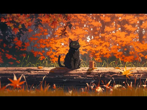 Autumn paints vibrant colors in nature🍁🐈‍⬛a playlist little cat and peaceful nature🎵 lofi chill