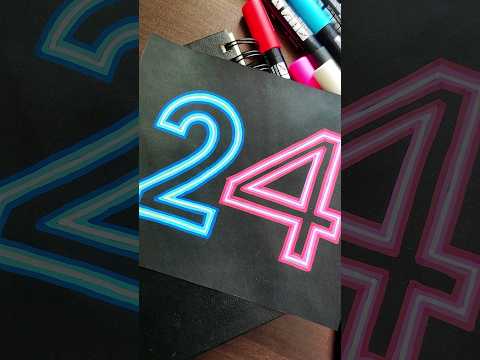 24 in blue and pink neon effect using posca markers asmr...#art #drawing #viral #artwork #asmr