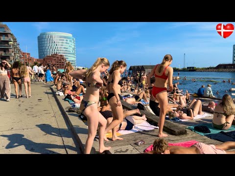 HOT DAY🔥Sandkaj Harbor Bath Beach | Copenhagen Denmark | Bikini Beach Walk | September 2024