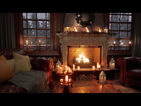 Deep Sleep with  Fireplace and Blizzard Sounds - Winter Storm Ambience, Crackling Fire & Wind Sound