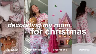 decorating my room for christmas | holiday bedding, pink christmas & decorations