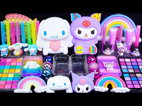 Cinnamoroll vs kuromi Slime Mixing Eyeshadow,Glitter & Random things into slime #asmr #satisfying