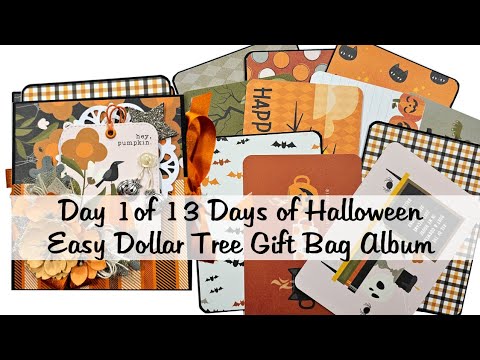 Day 1 0f 13 Days of Halloween 2023 Easy to Make Dollar Tree Gift Bag Album Polly's Paper Studio