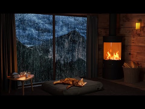 Cozy Hut Ambience with Rainsounds and Fireplace | Sleep, Relax or Study