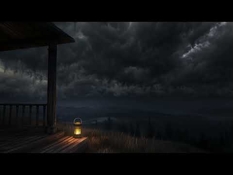 Thundery Night on Cabin Porch Ambience | Calm Before the Storm, Deep Rolling Thunder Sounds, 3 HOURS