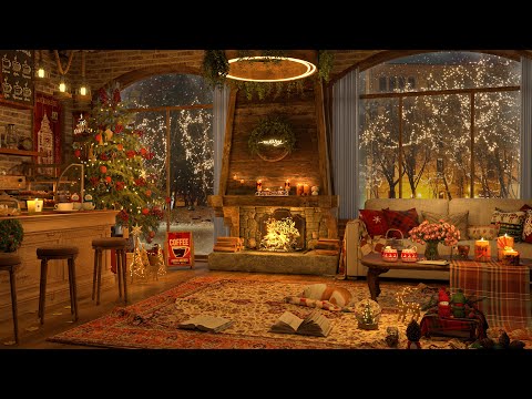 Snowy Winter Night at Coffee Shop Ambience 4K ❄ Relaxing Jazz Music to Relax/Study to