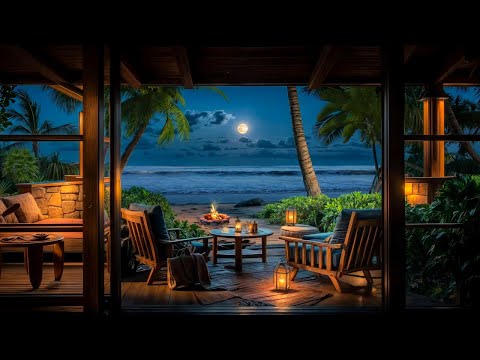 Serene Beachfront Cabin 🌊 | Calm Ocean Waves, Tropical Vibes & Firelight Sounds for Soul Healing