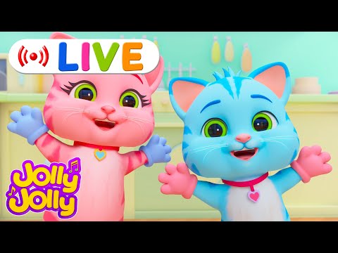 LIVE🔴Three little kittens, Hickory dickory dock + More | Jolly Jolly & Animals - Best Kids Songs