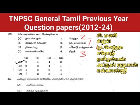 சிற்பி, கவிக்கோ,மு.மேத்தா,..| TNPSC General Tamil Previous Year Question Papers (2012-2024)