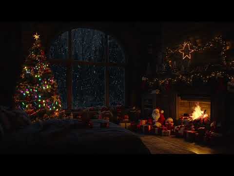 Winter Cabin Christmas Ambience 🎄Fireplace Sounds with Snow for Deep Rest