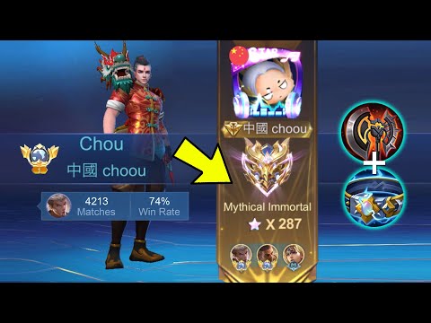 TOP GLOBAL CHOU SOLO RANK IMMORTAL NO EDIT FULL GAMEPLAY!! (NO CUT, NO EDIT) - Mobile Legends