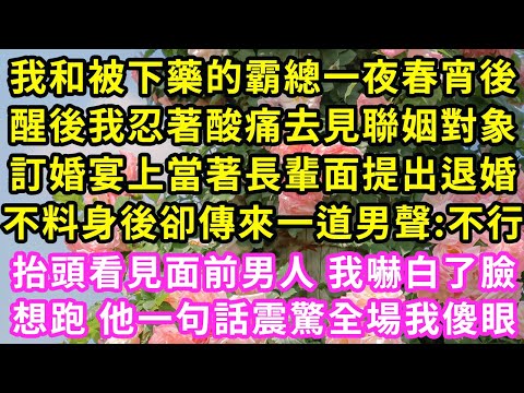 我和被下藥的霸總一夜春宵，醒後我忍著酸痛去見聯姻對象，訂婚宴上當著長輩面提出退婚，不料身後卻傳來一道男聲:不行，抬頭看見面前男人 我嚇白了臉，想跑 他一句話震驚全場我傻眼#甜寵#灰姑娘#霸道總裁#愛情