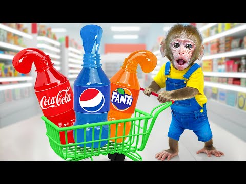 KiKi Monkey go shopping Frozen Honey Jelly Bottle 24 Hours with no budget | KUDO ANIMAL KIKI