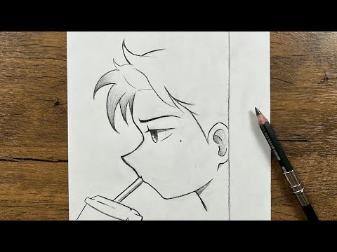 Easy sketch | How to draw anime boy drinking soda 🥤 using just a pencil for beginners