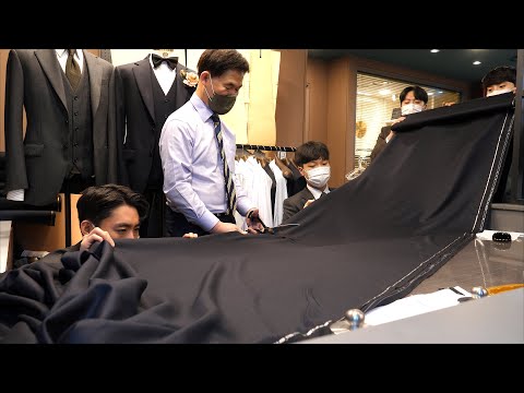 process of making custom suits by a veteran tailor with 40 years of experience. Korean master taylor