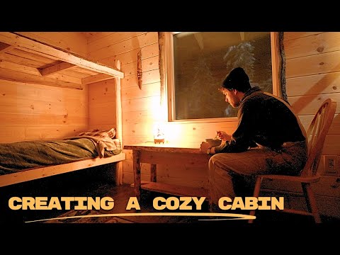 Building Rustic Log Bunkbeds and Spending My First Snowy Night In The New Cabin