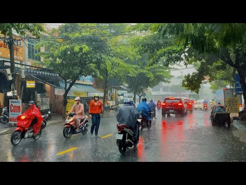 【🇻🇳 4K】 Walking Through Heavy Rain in Da Nang Vietnam - Relaxing Sounds For Sleep #asmr