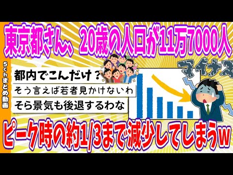 【2chまとめ】東京都さん、20歳の人口が11万7000人、ピーク時の約1/3まで減少してしまうwww【ゆっくり】