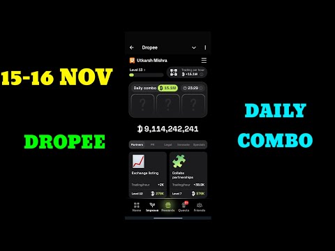 Dropee Daily Combo 15-15 November | New Daily Combo Card 15 November |Daily Combo Dropee