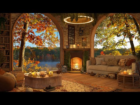 Fall Cozy Coffee Shop 4K - Smooth Piano Jazz Music for Relaxing, Studying and Working