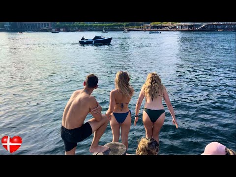 HOT BEACH DAY🇩🇰Islands Brygge Harbour Bath Beach | Copenhagen Denmark | September 2024 | 4k Walk