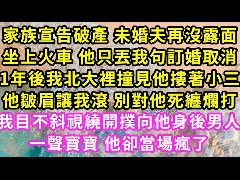 家族宣告破產 未婚夫再沒露面，坐上火車 他只丟我句訂婚取消，1年後我北大裡撞見他摟著小三，他皺眉讓我滾 別對他死纏爛打，我目不斜視繞開撲向他身後男人，一聲寶寶 他卻當場瘋了#甜寵#灰姑娘#霸道總裁