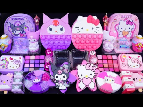 Kuromi vs Kitty slime Mixing Eyeshadow,Glitter & Random things into slime #asmr #satisfyingslime