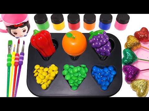 Oddly Relaxing Video l How to make Rainbow Lollipop Fruit INTO M&M Glossy Candy Cutting ASMR