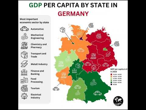 GDP per capita by State in Germany! #map #germany #gdp #percapita #europe #youtubeshorts