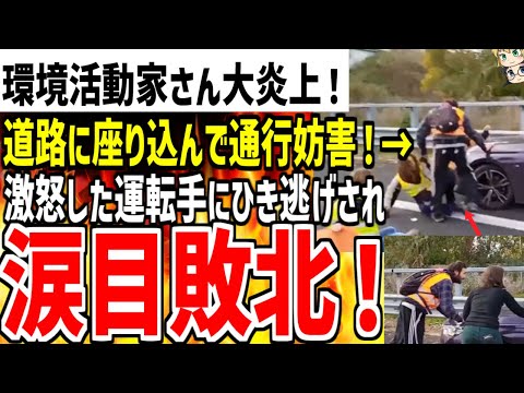 【環境活動家さん】集団で道路に座り込み抗議をした結果運転手がブチギレ！車でひき逃げされて成敗されてしまうwww【ゆっくり解説】