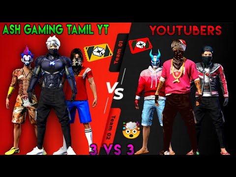 3 VS 3 CUSTOM ROOM TAMIL || ash gaming Tamil VS🤯 youtubers || red room card || garena free fire