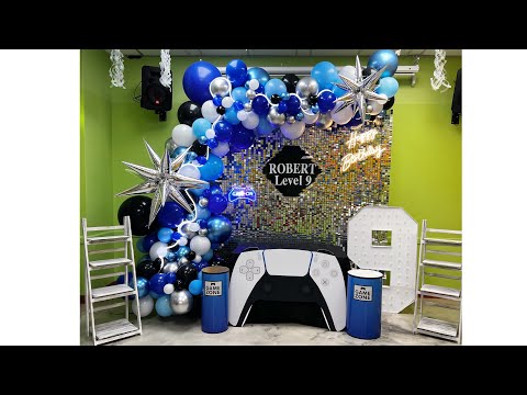 Game zone party | Silver shimmer wall with LED light