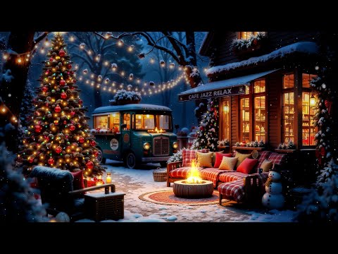 Christmas Jazz Instrumental Music & Crackling Fireplace to Relax 🎄 Cozy Christmas Cafe Ambience