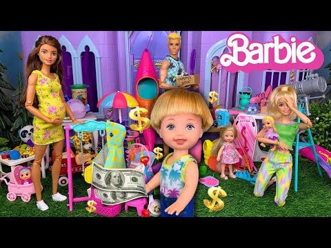 Barbie & Ken Doll Family Garage Sale - Tommy Sells Baby Sisters Toys