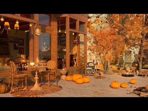 Smooth Autumn Jazz Street in Cozy Coffee Shop 4K 🍂 | Background Music to Relax/Study/Work to