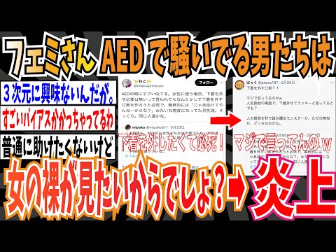 【ツイフェミ】フェミさん「AEDで騒いでる男達は女の裸が見たいからでしょ？最後には助けてやんねぇからなって態度だしｗ」→炎上【ゆっくり 時事ネタ ニュース】