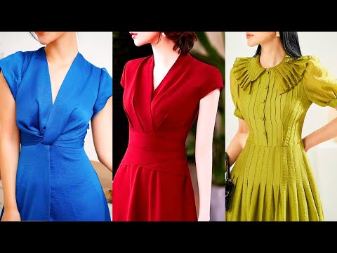 Top Trending Fashionable Ladies Plain Satin Skatter Dresses A-lin Dresses With Different Neckline