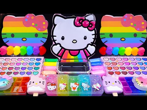 Kitty Rainbow Slime Mixing Eyeshadow,Glitter & Random things into slime #asmr #satisfyingslime