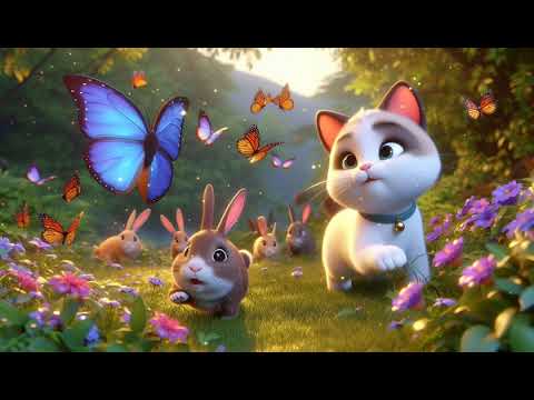 Chasing Butterflies with a Curious Cat and Playful Bunnies | Fun Nursery Song!