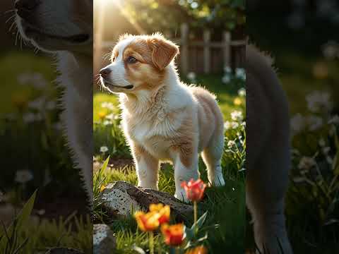 Adorable Puppy Enjoying Springtime in a Blooming Garden