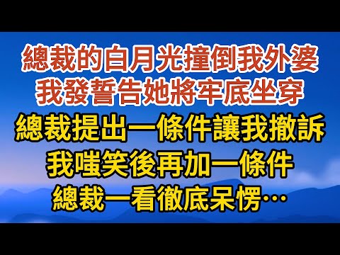 【已完結】總裁的白月光撞倒我外婆，我發誓告她將牢底坐穿，總裁提出一個條件讓我撤訴，我嗤笑後再加一條件，總裁一看徹底呆愣……#戀愛#婚姻#情感 #愛情#甜寵#故事#小說#霸總