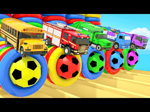 Baby Shark + Wheels On the Bus song - School bus hits soccer ball - Baby Nursery Rhymes & Kids Songs